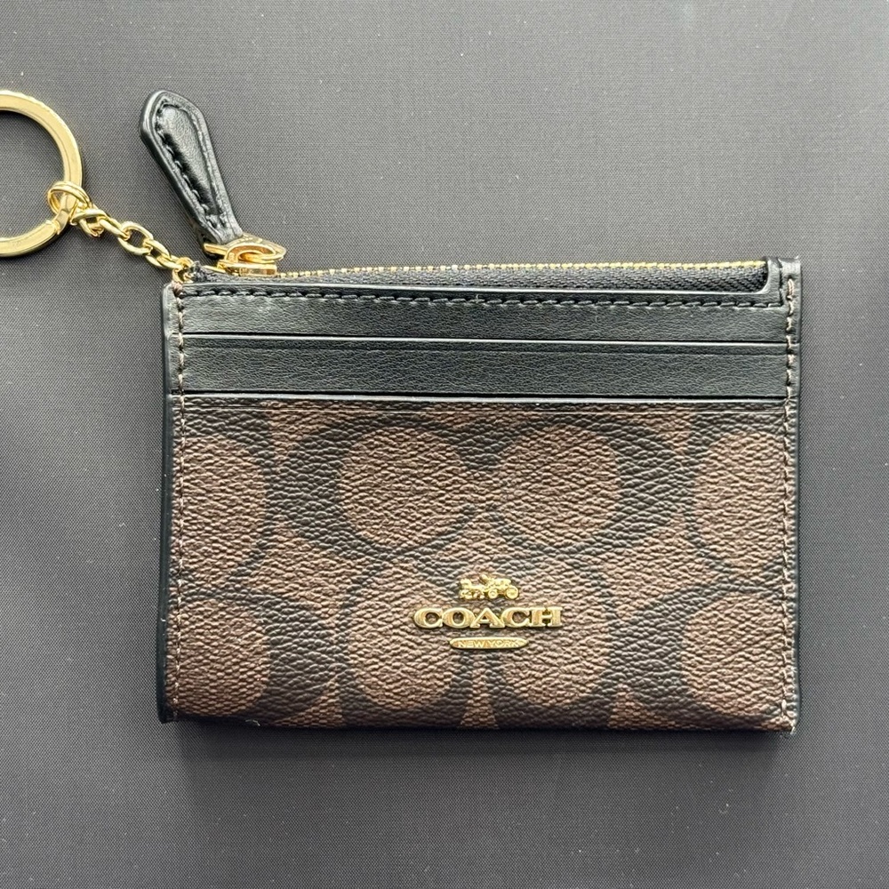 Coach Signature Black and Brown Key Card Holder